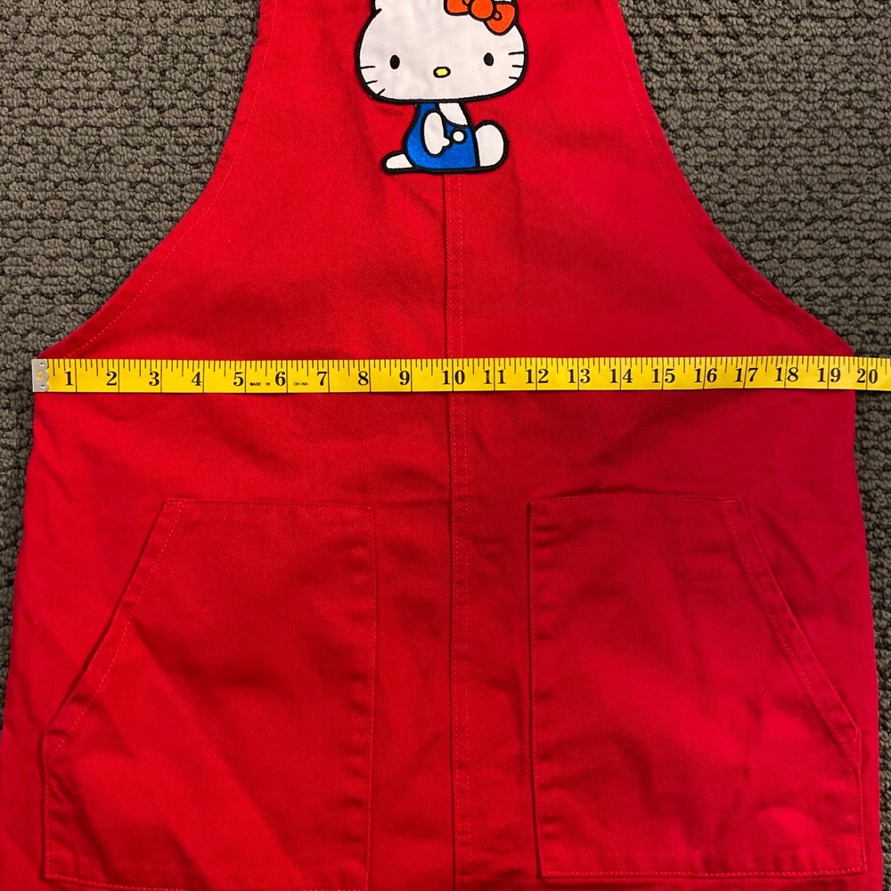 SANRIO Hello Kitty Overall Mini Dress Size L Red Denim Jumper Kawaii Kidcore Y2K - Picture 8 of 10